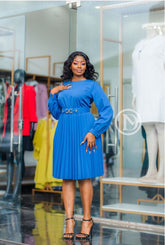 Chic blue pleated skater dress